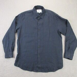 Wax London Linen Shirt Mens size Medium FLAWED Button Up Solid Blue